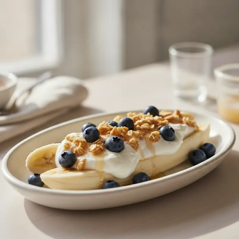 Blaubeer-Crumble-Bananen-Split