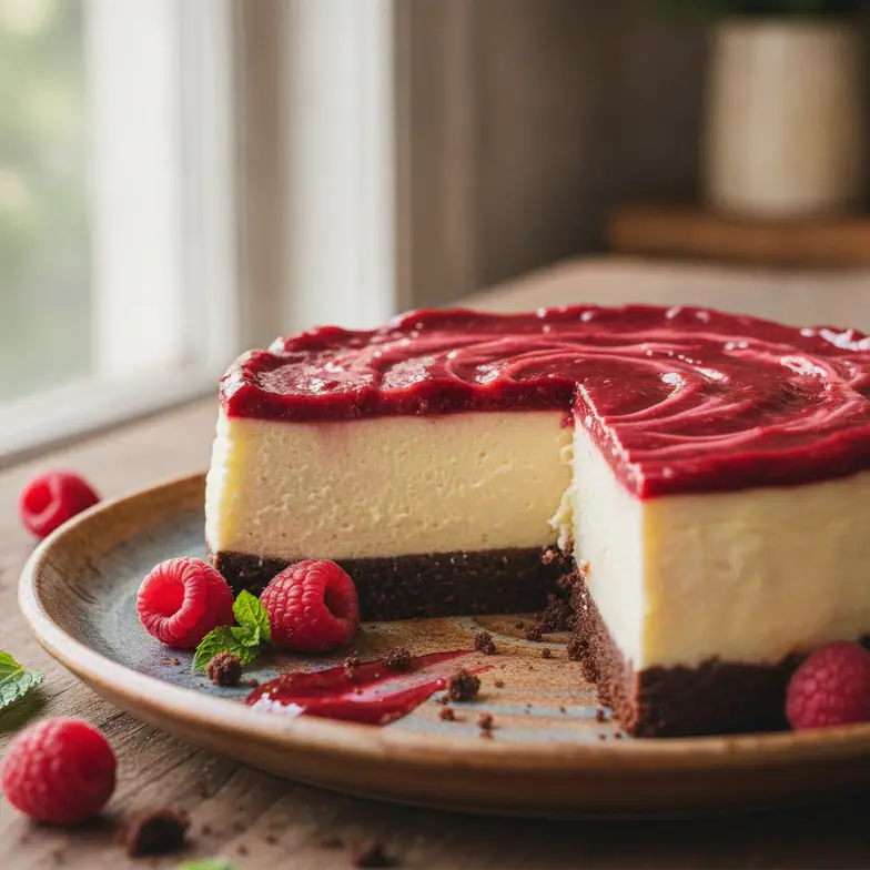 Cremiges Brownie-Cheesecake-Dessert mit Himbeeren