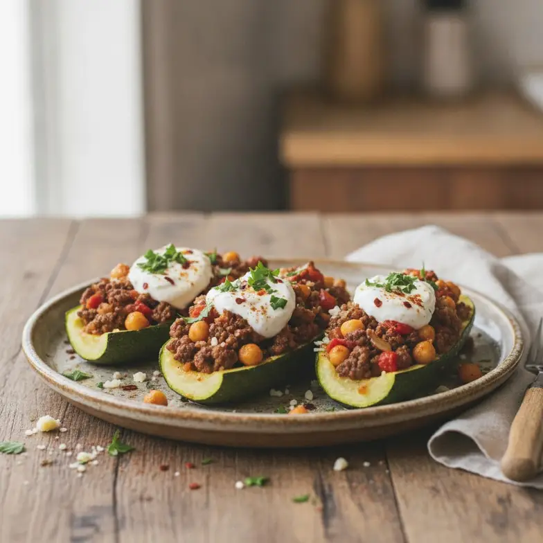 Gefüllte Zucchini mit Hack & Joghurt