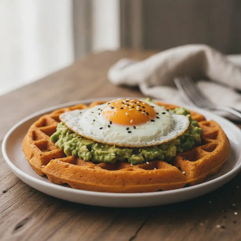 Herzhafte Süßkartoffel-Waffel mit Avocado & Ei