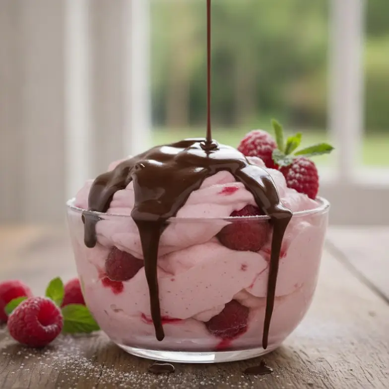 Himbeer-Protein-Dessert mit Schokoguss