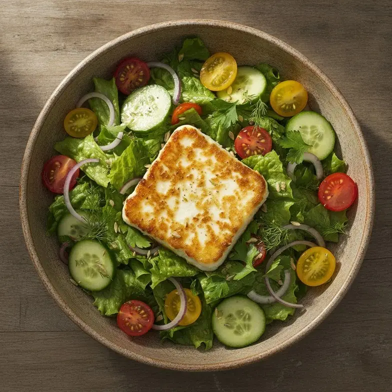 Mediterrane Feta-Salat-Bowl mit warmem Feta