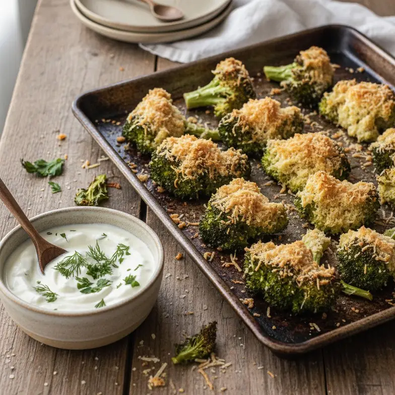 Ofen-Brokkoli mit Parmesan und echtem Protein-Dip
