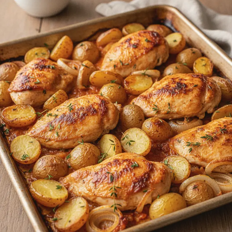 Ofen-Kartoffel-Hähnchen mit Sauce