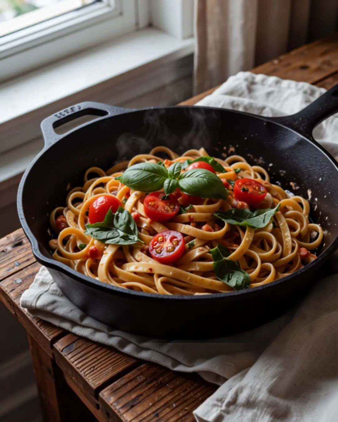 One-Pan Creamy Tomaten Spinat Pasta