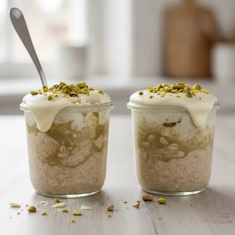 Pistazien-Overnight-Oats mit Schokohaube