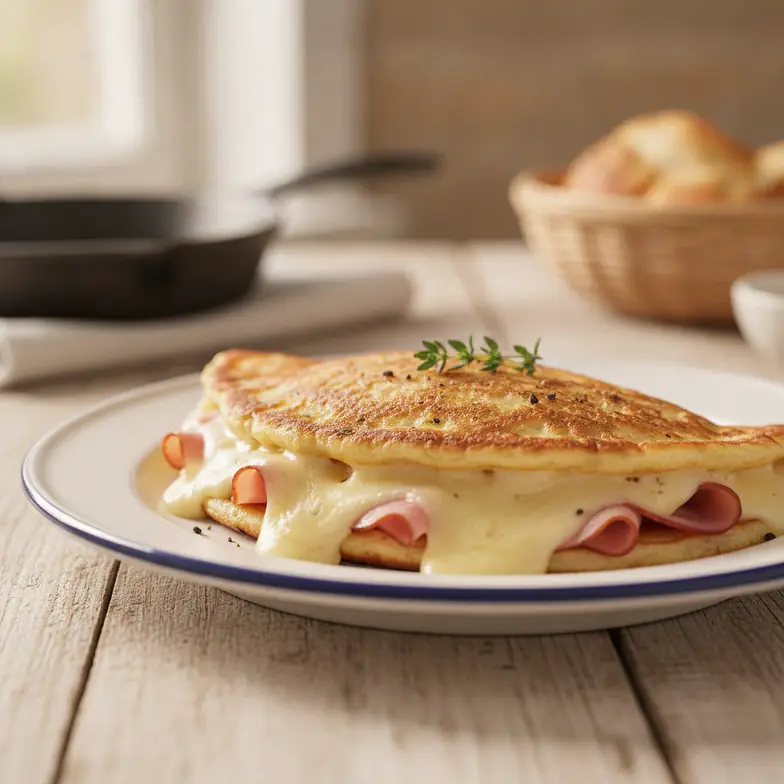 Protein-Pfannen-Pancake mit Käse & Schinken