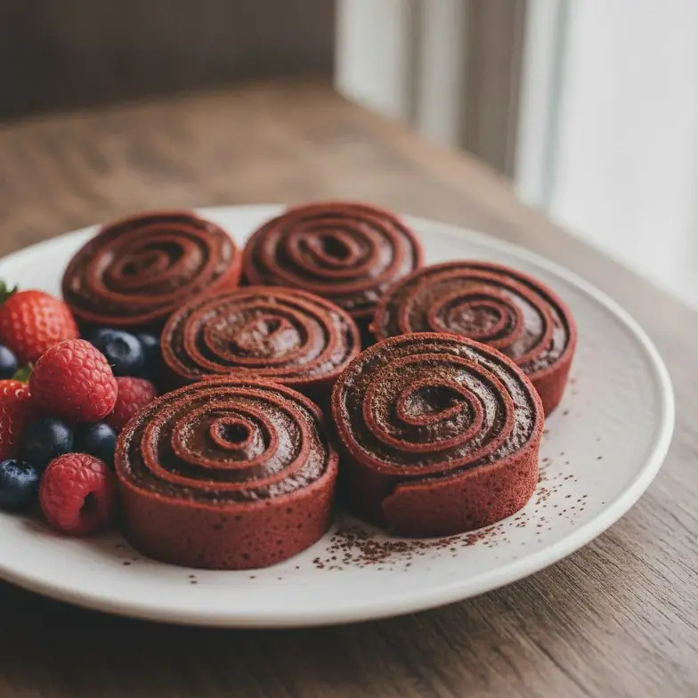 Red Velvet Protein-Crêpe-Rolle mit Schokocreme
