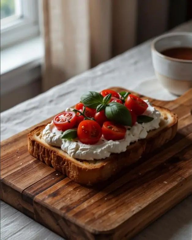 Ricotta-Tomaten-Toast mit Basilikum