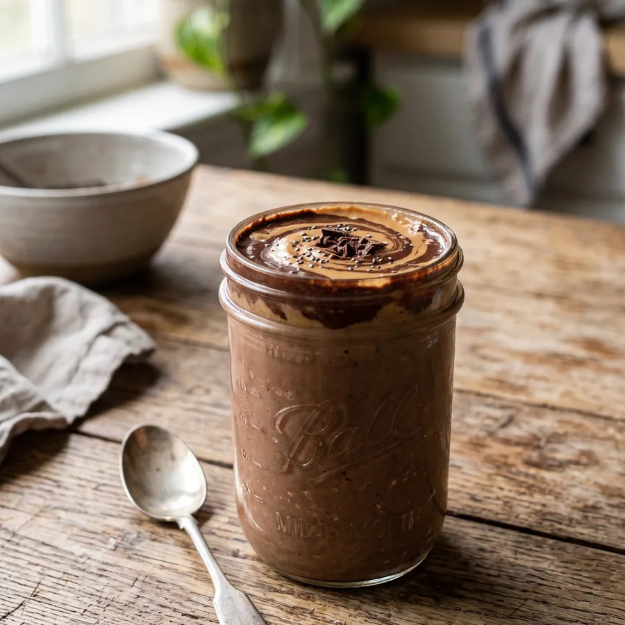 Schoko-Erdnuss-Overnight-Oats mit Kakao-Swirl