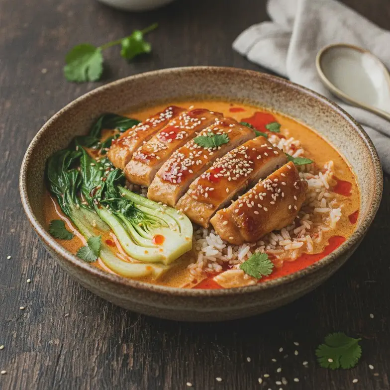 Süß-scharfe Hähnchen-Bowl in Kokos-Chili-Brühe