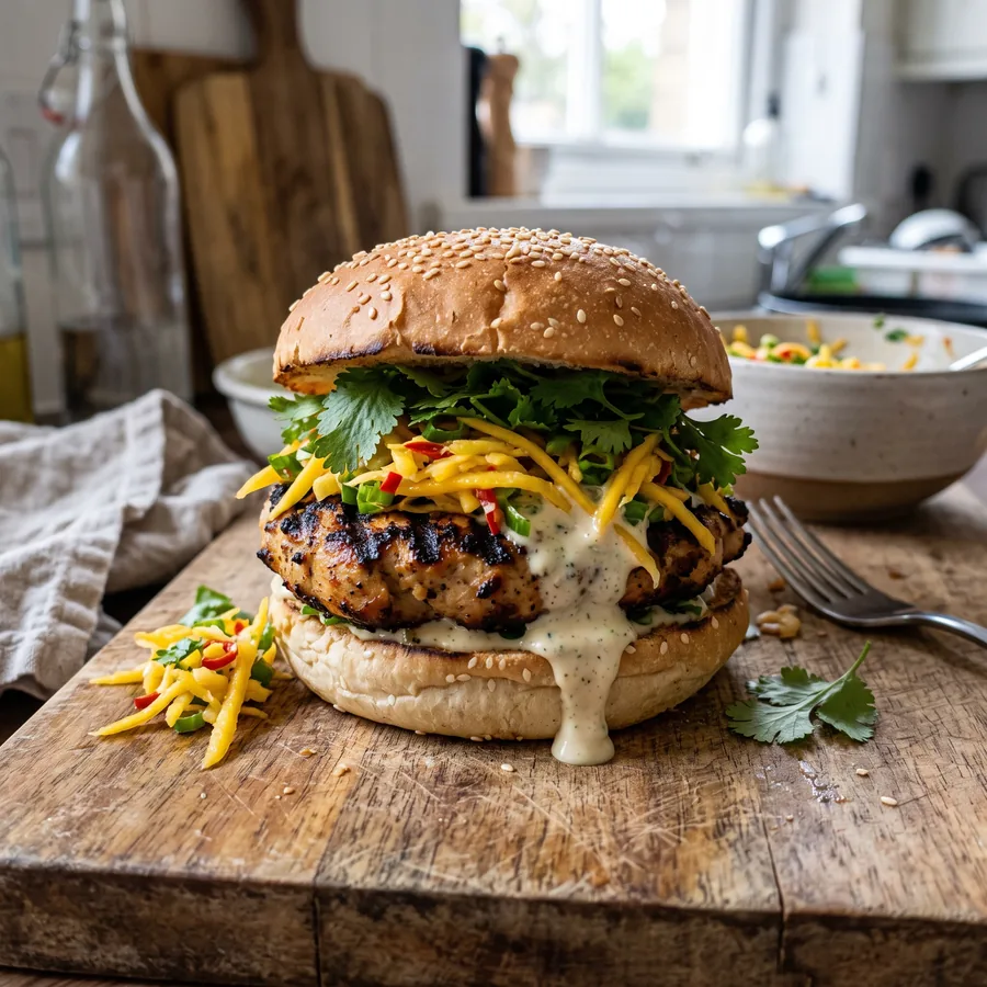 Thai-Chicken-Burger mit Mango-Slaw