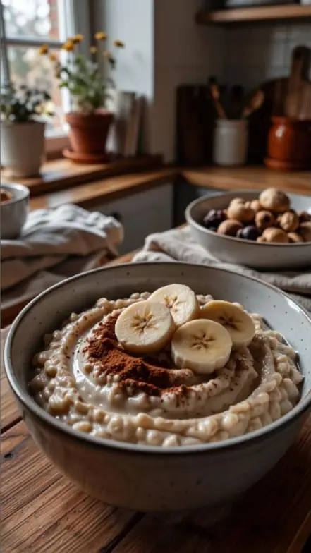 Warmes Banana-Zimt-Protein-Porridge ohne Proteinpulver