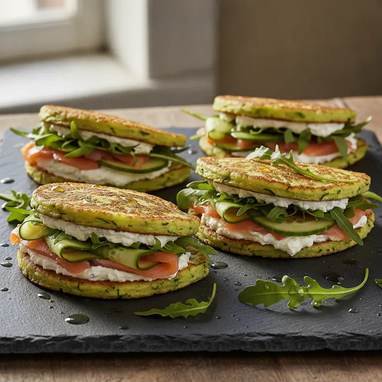 Zucchini-Pfannkuchen-Sandwiches mit Lachs