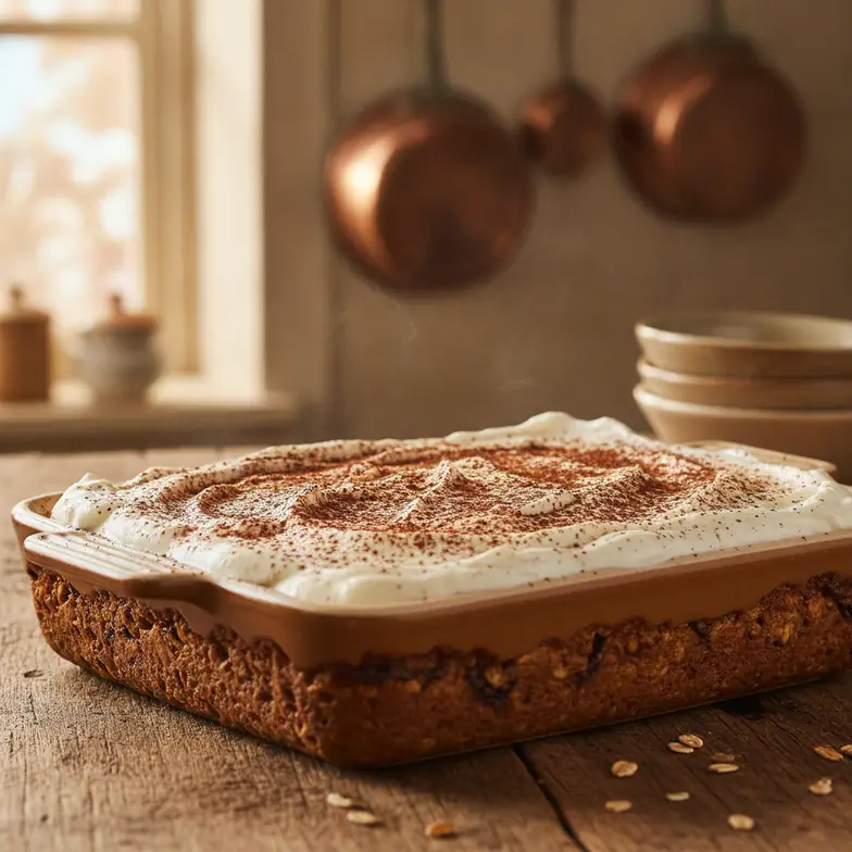 Zuckerfreie, proteinreiche Tiramisu Baked Oats