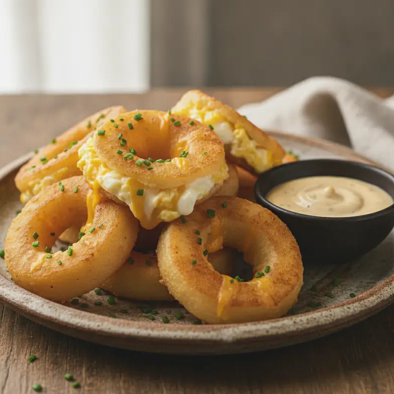 Zwiebel-Ei-Ringe aus der Pfanne